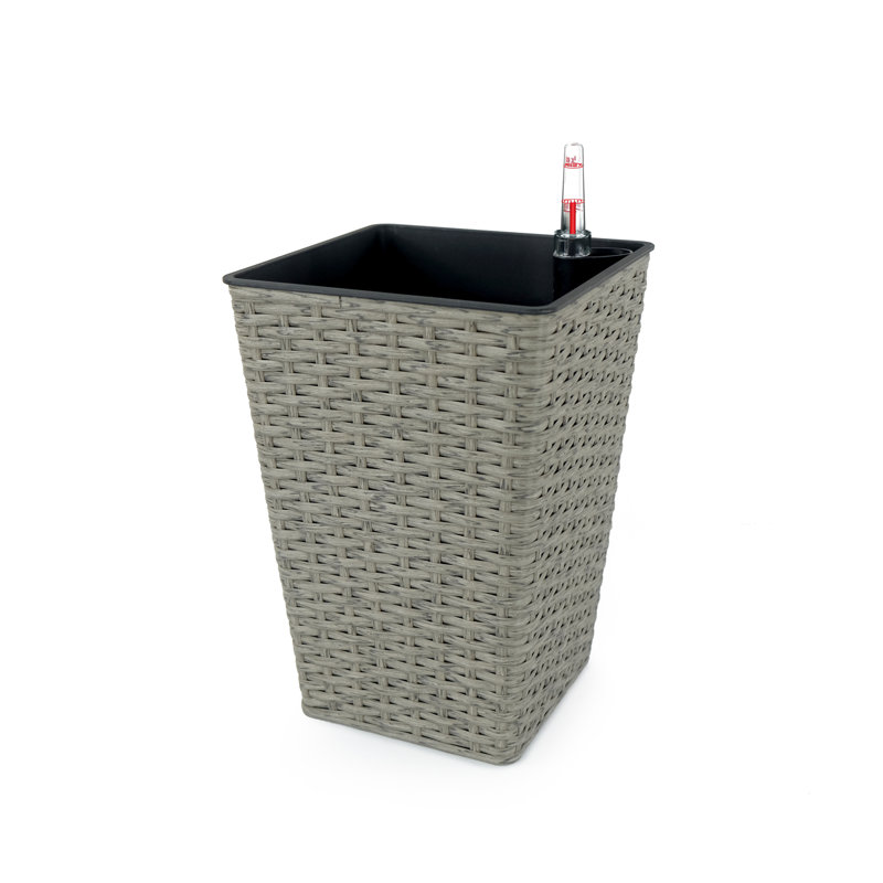 Paquet de 2 jardinières carrées à arrosage automatique pour l'intérieur et l'extérieur - Osier tissé à la main - Gris, Gris