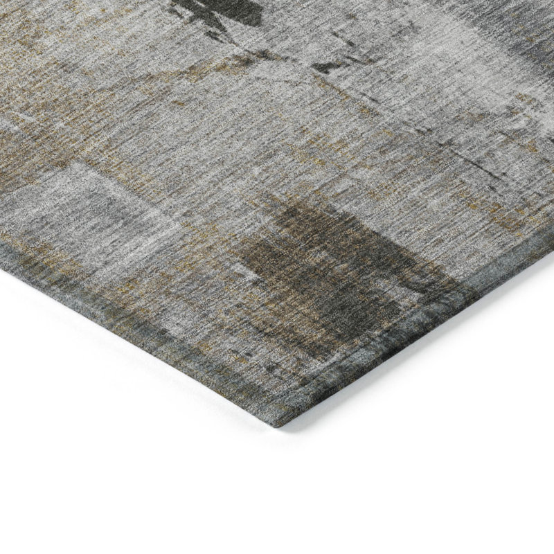 Tapis extérieur lavable abstrait gris ivoire et brun 3 pi x 5 pi