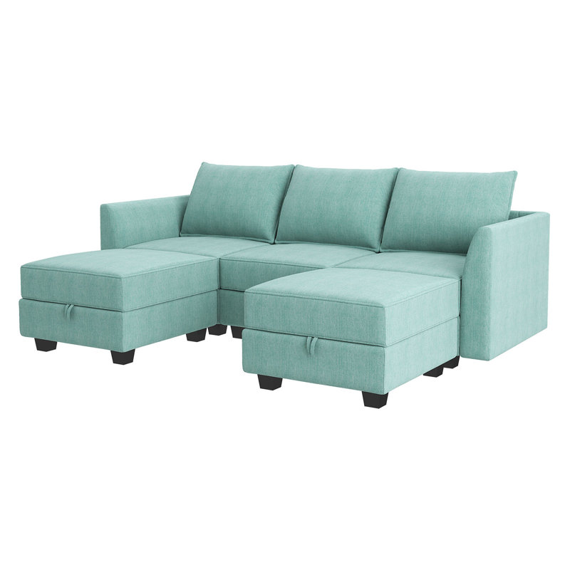 Manusite Modular Reversible Sectional Sofa Upholstered Sofa Couch with Chaise, Blue Polyester