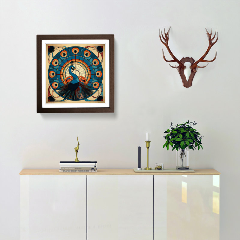 Peacock Constructivism No.5 - Framed Print, Walnut