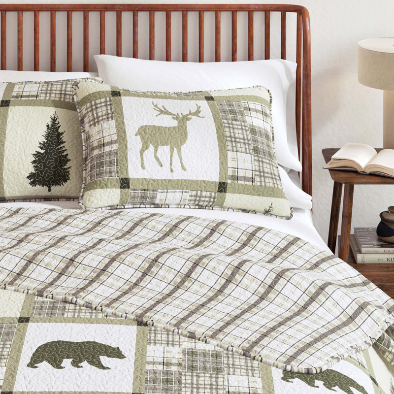 Ensemble de courtepointe réversible avec taies décoratives Lodge, Courtepointe pour lit simple / simple TG et 1 taie