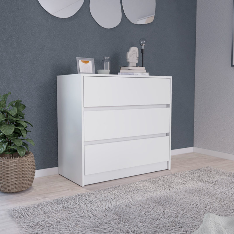 Commode à trois tiroirs Austin, mécanisme coulissant, Blanc