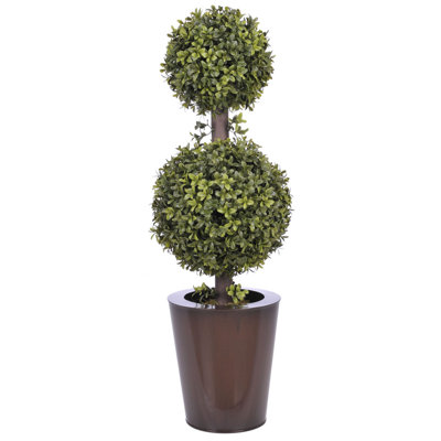 Faux topiaire buis 2 balles en pot de fleurs