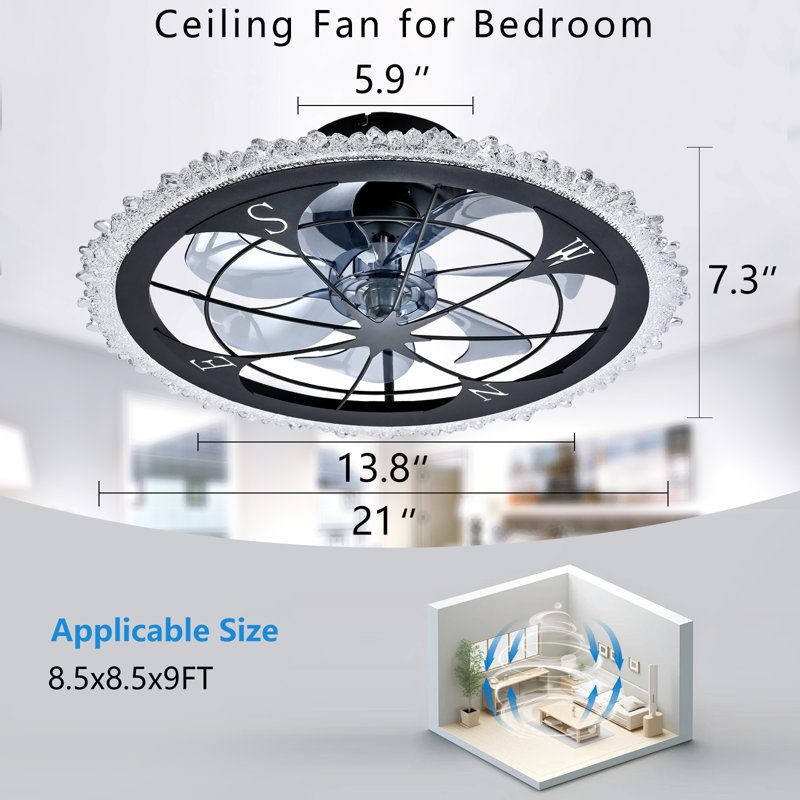 Ventilateur de plafond à DEL moderne avec télécommande et contrôle d'application, luminaire encastré à intensité variable