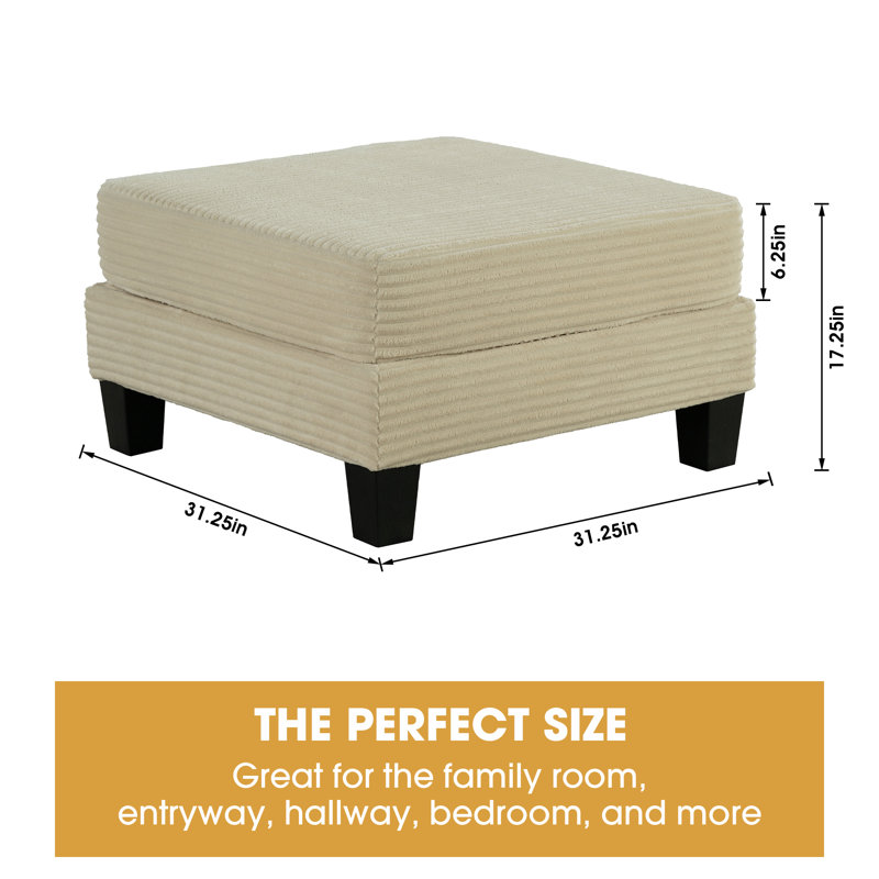 31" Square Storage Upholstered Ottoman, Beige Corduroy
