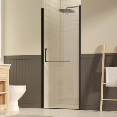 29-30" W ×72" H Frameless Pivot Shower Door, Pivot Swing Shower Glass Doors With 1/4"(6Mm) SGCC Clear Tempered Glass,Explosion-Proof Film, Reversible Installation, Matte Black