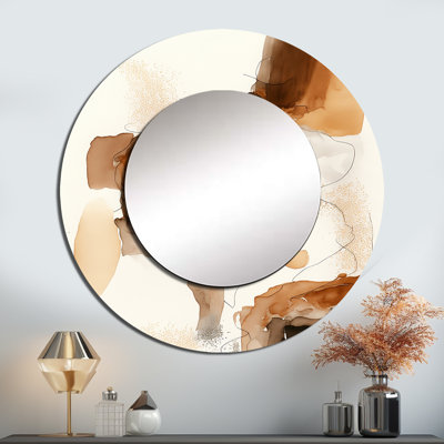 Canyon Ridge Explorations II - miroir mural à encre liquide, miroir décoratif rond brun, impression d'art en métal