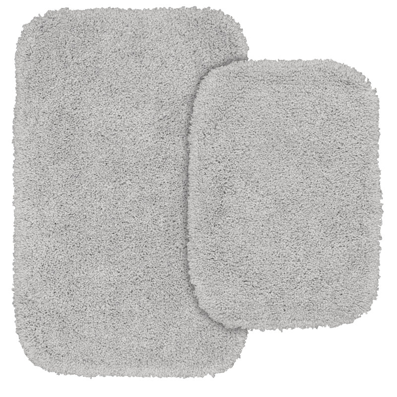 Treie Billie-Mae 2 Piece Nylon Bath Rug Set with Non-Slip Backing, Gris platine