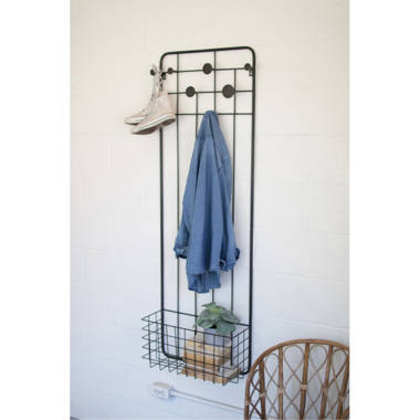 Thalha Wall Mounted Storage Rack with Upper Shelf, Wire Baskets, and Hooks 17 Stories Color: Rustic Brown