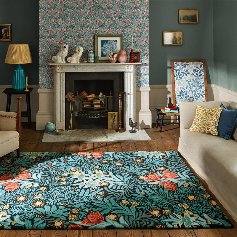 Wool Floral Area Rug, Rectangle 4'7" x 6'7"