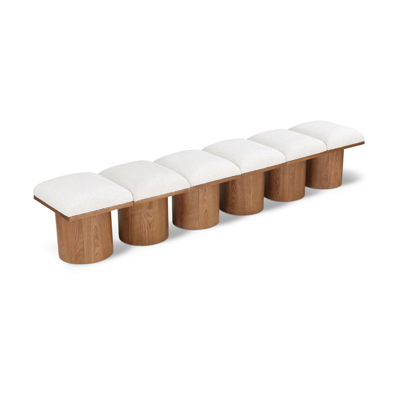 Horatia Upholstered Bench, Cream Boucle Fabric, Walnut Brown, 17.5" H x 93" W x 18" D