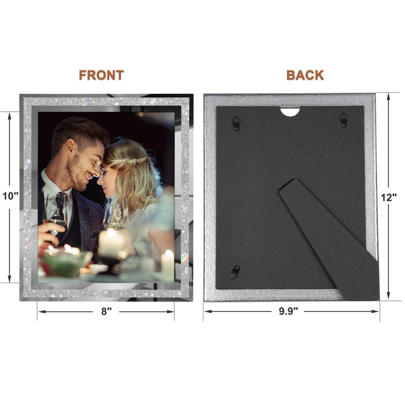 8X10 Picture Frames Set Of 2, Glitter Photo Frame For Tabletop, Silver Glass Picture Frame, Graduation Gifts For Her, Horizontally Or Vertically