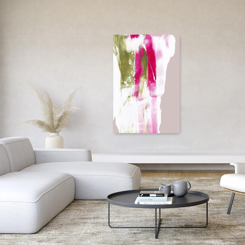 Fuchsia Green Strokes Abstract Bold Colorful Wall Art Print 1 Piece Wrapped Canvas Wall Art, 152.4cm H x 101.6cm W