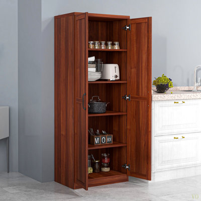 63" 2-Door Kitchen Pantry, Freestanding Storage Cabinet With 5-Tier Shelving And 2 Adjustable Shelves For Dining Room