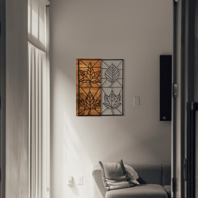 Accessoire mural décoratif en bois, noir et noyer, 18,9 po x 22,8 po | Structure robuste 100% métal (épaisseur: 0,05 pouce) et support 100% bois (épaisseur: 1,2 pouce) | Parfait pour la décoration intérieure et le mur décoratif élégant