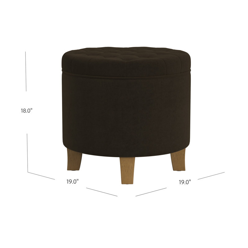 Round Button-Tufted Storage Ottoman, Chocolate Brown Velvet