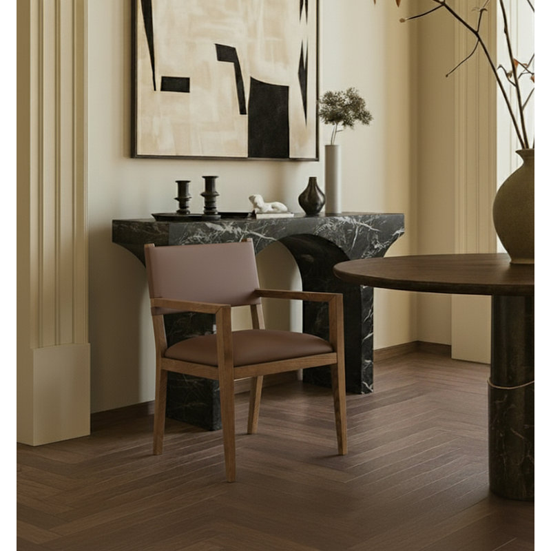 Chaise de salle à manger en cuir Vina, Noyer teinté, Cuir brun végétalien