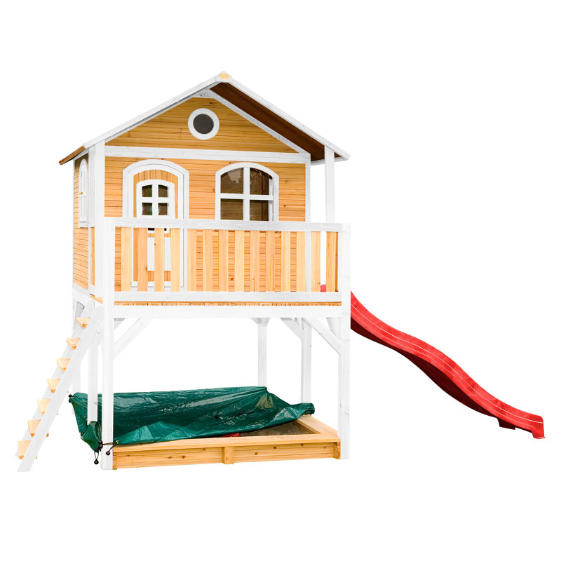 Marc AXI 432cm W x 212cm D Outdoor Hemlock Wood Luxury Playhouse, Natural/White/Red