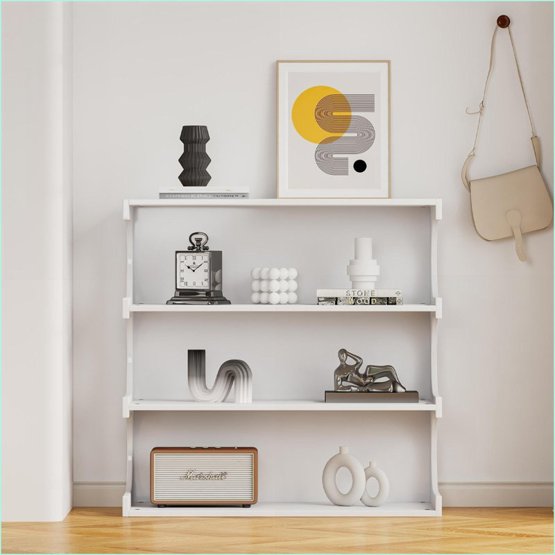 Bibliothèque à 4 niveaux avec tablette de rangement et table basse | Blanc neige | Panneau de fibres à densité moyenne P2