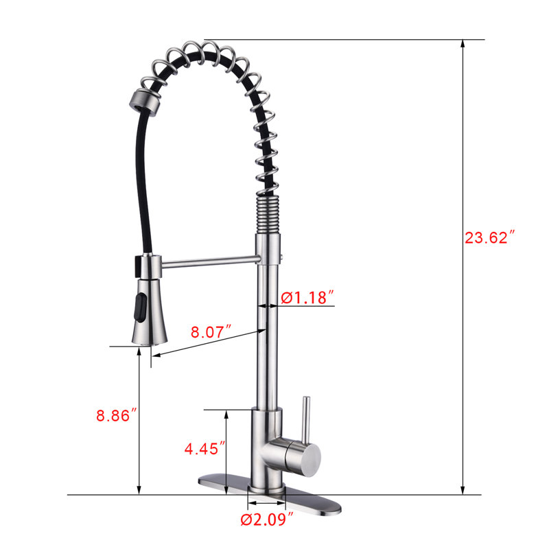 Modern Stainless Steel Kitchen Faucet In Brushed Nickel - Single Handle Spring High Arc, Pull Down , To Fatigue And Wear With Swivel Function Spring, Fading Discoloration