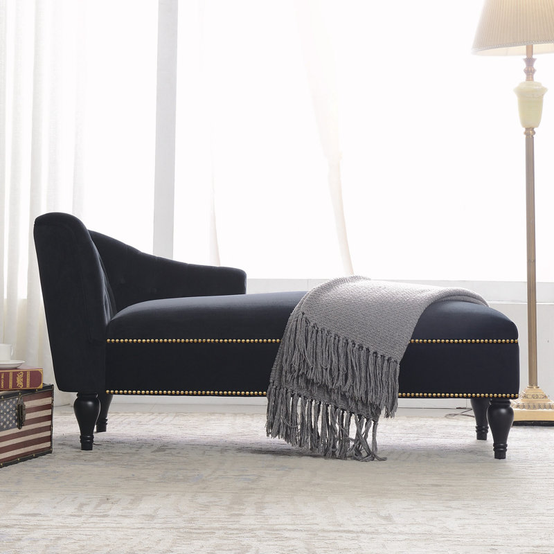 Ezia 58" Velvet Armless Sofa Chaise with Nailhead Trim & Solid Wood Legs
