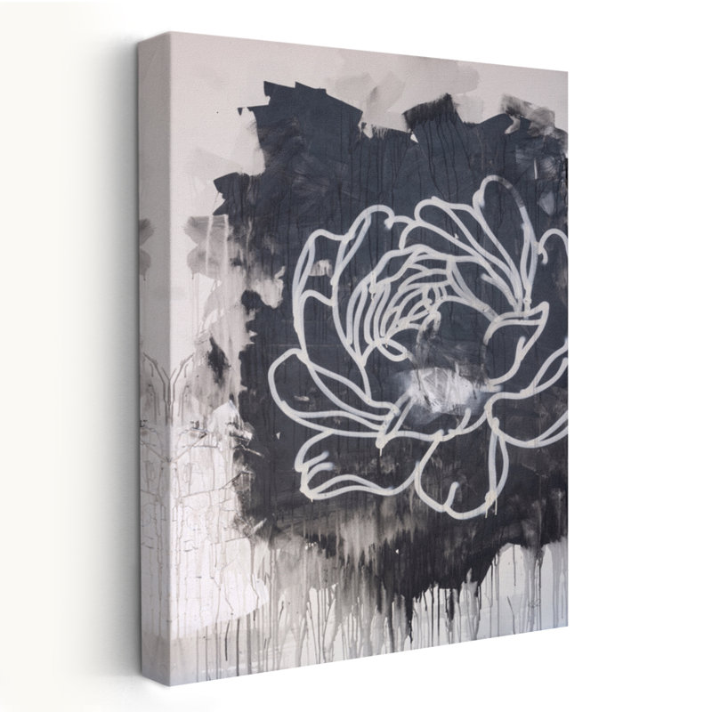 «Moms Favorite» - art abstrait noir et blanc avec fleurs blanches, H 24 po x l 16 po