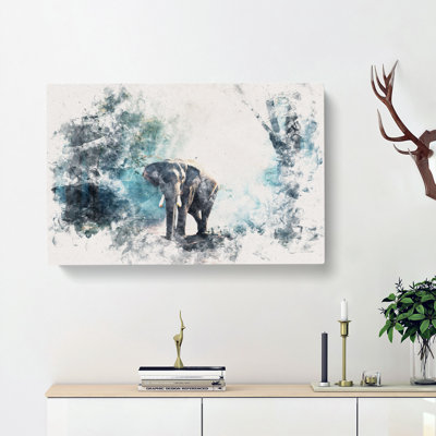 Elephant Roaming In A Green Forest - Wrapped Canvas Print