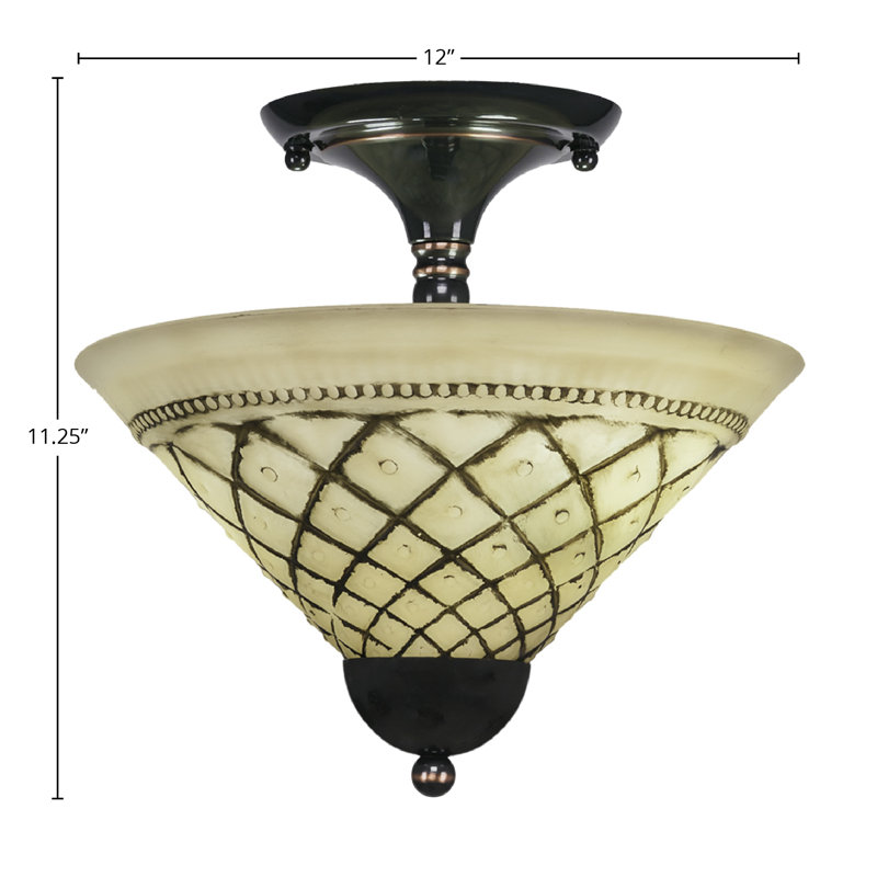 Semi-Flush 2 Bulbs With 12" Chocolate Icing Glass, Black Copper