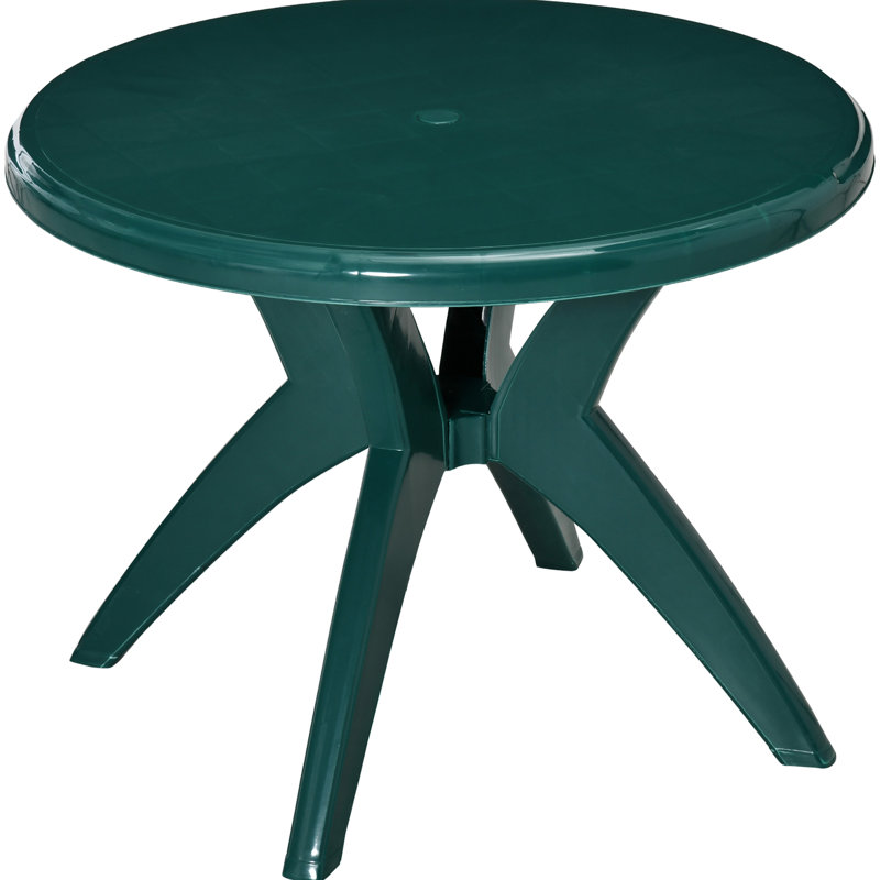 Table de patio ronde en plastique de 35,33 po avec trou pour parasol - parfaite pour la cour arrière, près de la piscine, facile d'entretien, surface de travail à gratter