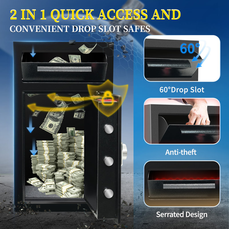 Safe Box Fireproof Waterproof, 2-in-1 Drop Slot Security Safes With Digital Lock & Key For Home Business Use