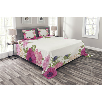 Adeleine Polyester Floral Bedspread with Pillowcases Included