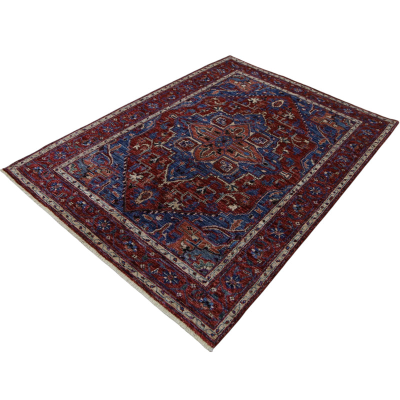 Hand Knotted Wool Area Rug in Blue And Red
