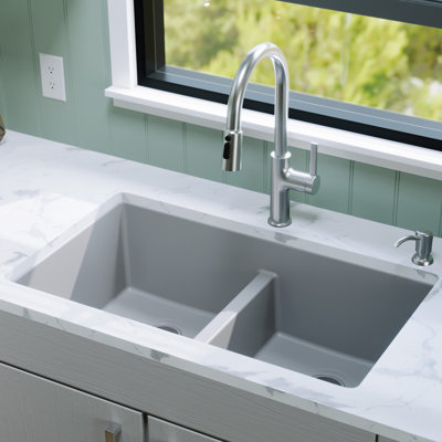 Karran Quartz 32'' X 19-1/2'' 50/50 Double Bowl Composite Undermount Kitchen Sink