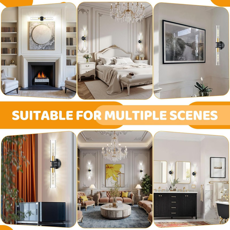 Hardwired Wall Sconces Set Of Two, 18W Adjustable Rotating Wall Light Fixtures With Clear Acrylic For Bathroom Mirror, Living Room, Hallway, Bedroom