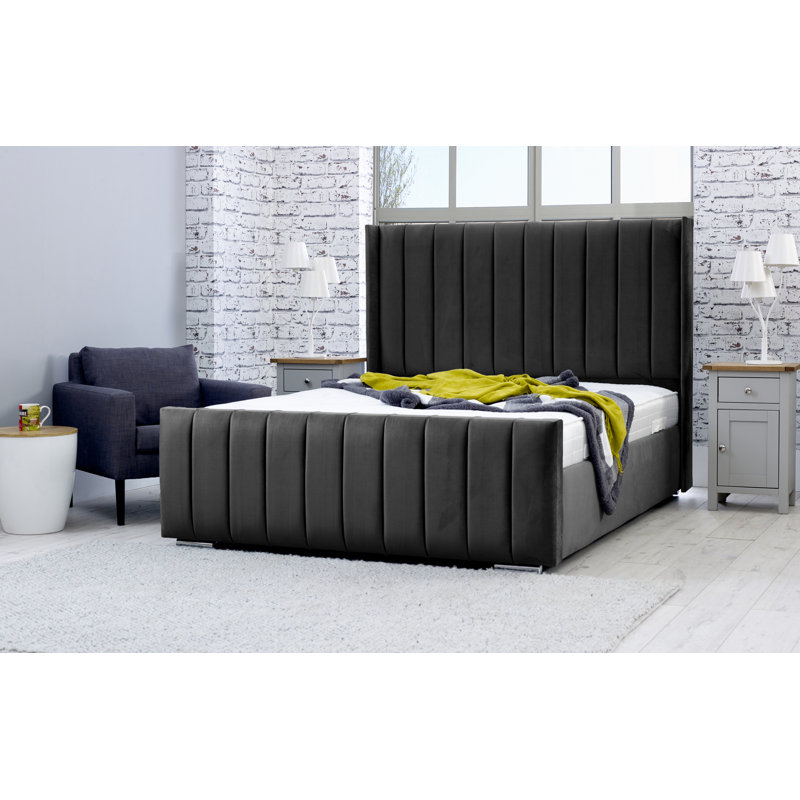 Adersen Upholstered Velvet Bed, Single (3'), Black