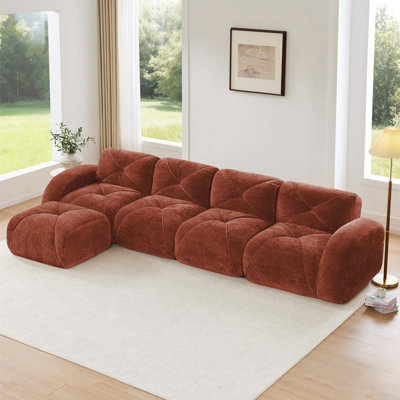 L-Shaped Soft Velvet Fabric,Tufted Design,32D High Density Sponge Bottom,Ergonomic Design Bottom,Anti-Slip Design,Free Combination,No Assembly Required,Movable Ottoman For Living Rooms