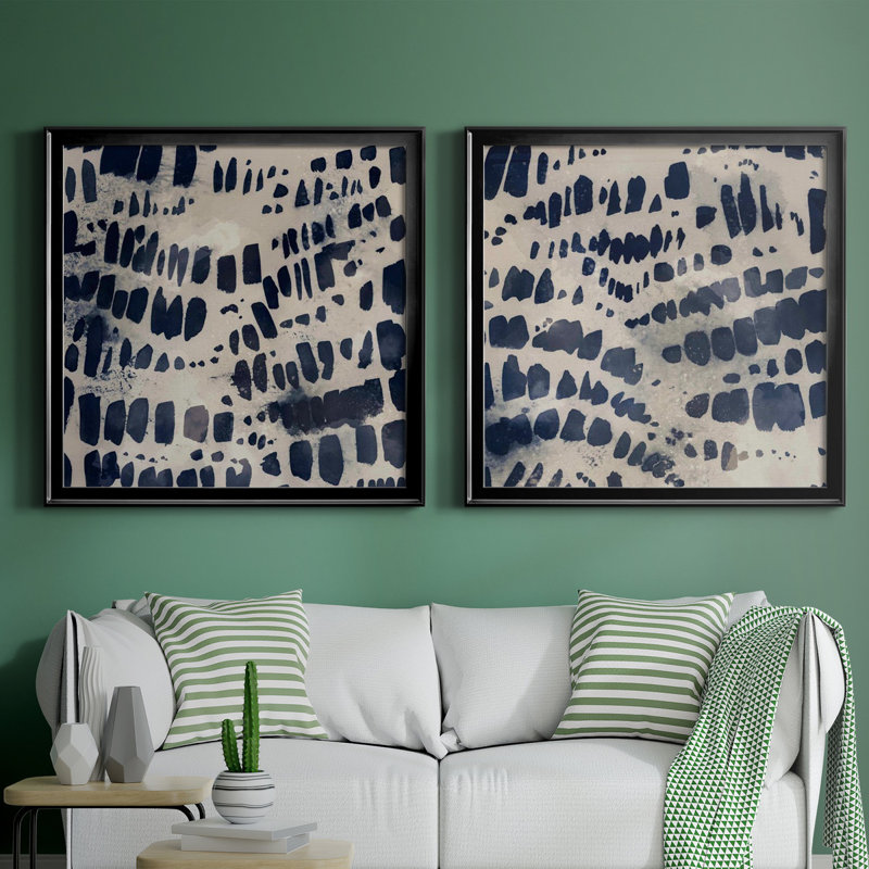 Indigo Markings I - Ensemble de 2 reproductions d'art encadrées, H 34,5 po x l 69 po, Toile encadrée, Noir