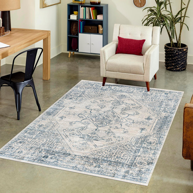 Tapis oriental gris / bleu Alabama, Rectangle 7 pi 10 po x 10 pi 2 po