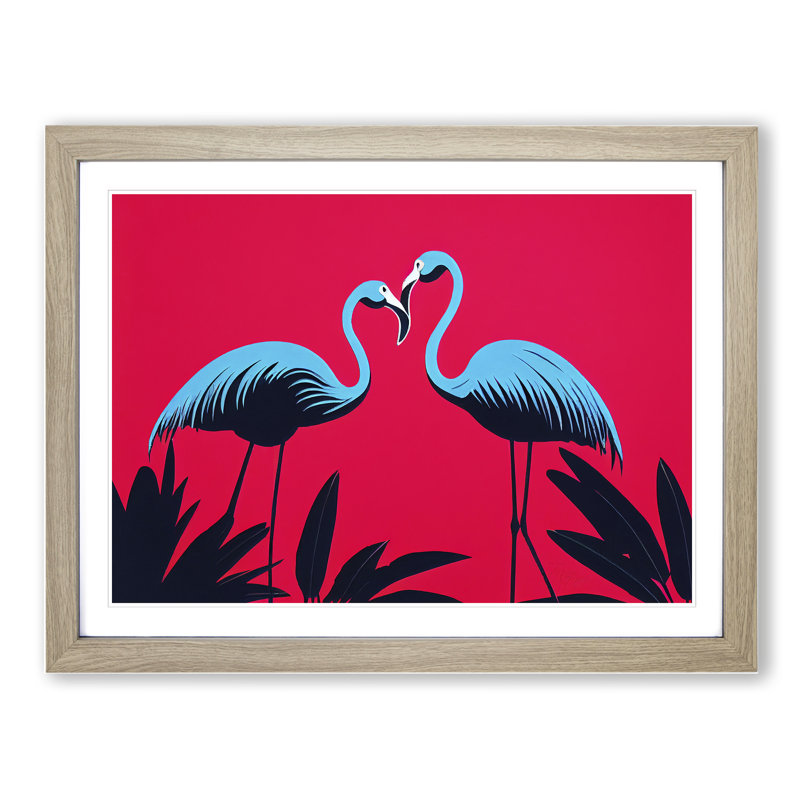 Enlivening Flamingos - Single Picture Frame Print, 25cm H x 34cm W x 2cm D, Oak 
