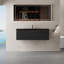 Meuble-lavabo mural moderne avec rangement à fermeture en douceur et cuve en quartz - Finition noyer écologique pour une salle de bain élégante