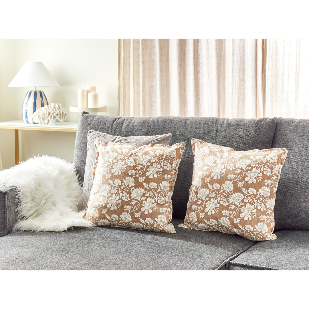 2er-Set Baumwollkissen mit Blumenmotiv 45 x 45 cm Beige und Weiß Jamille