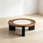 Table basse ronde moderne en noyer et en ardoise de 35,43 pouces