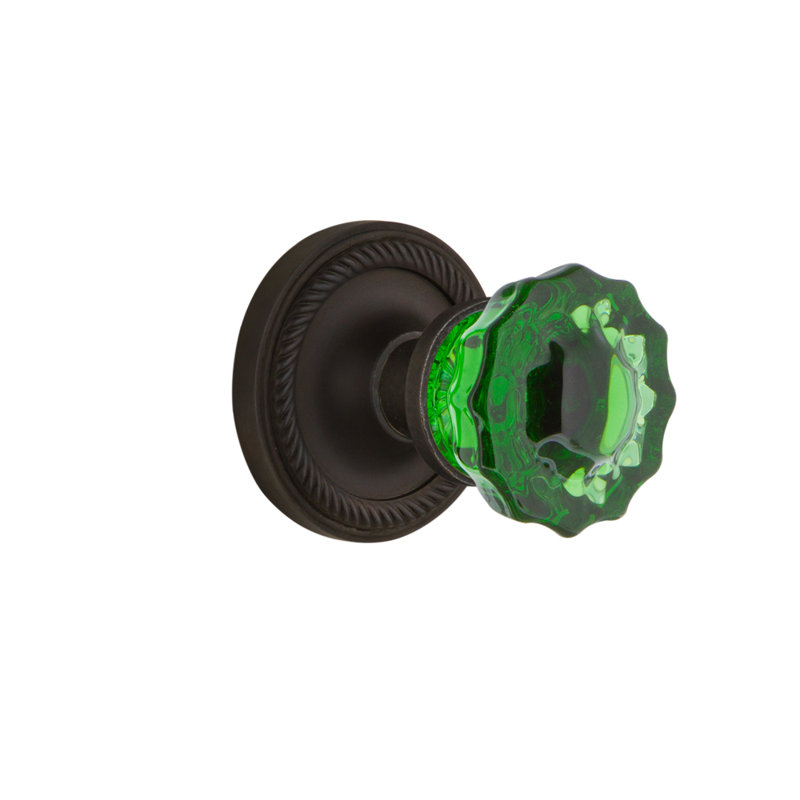 Rosette en corde avec bouton de porte en cristal émeraude, 2 3/8, Bronze frotté à l'huile