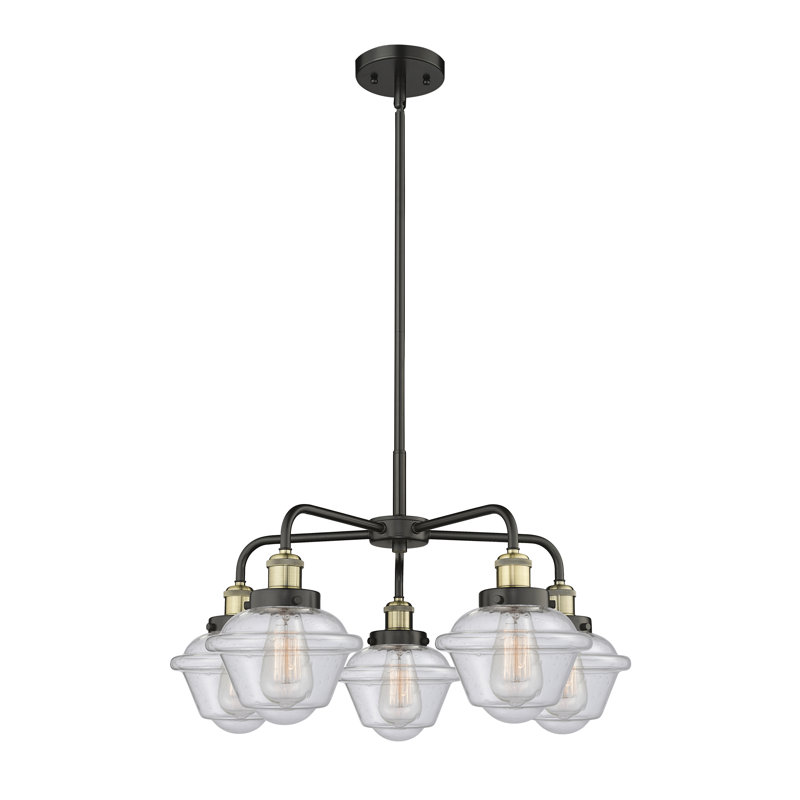 Grourke 5 - Light Glass Dimmable Chandelier, Seedy, Black Antique Brass