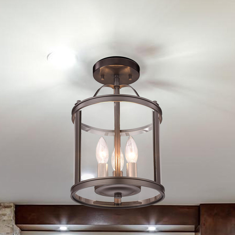 8.75" 3-Light Dimmable Flush Mount with Glass, Bronze