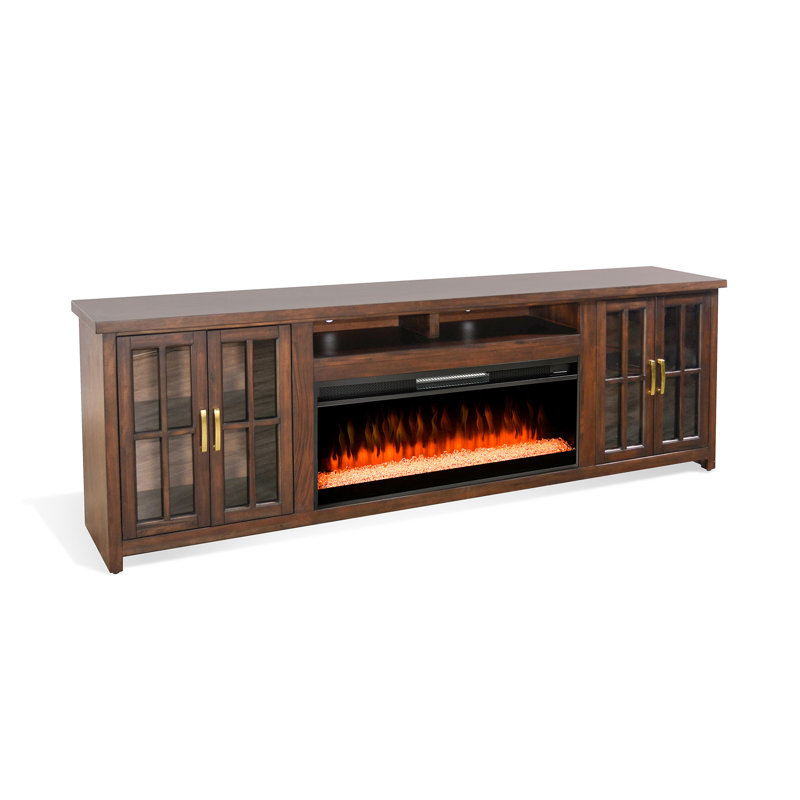 Sunny Designs 98" Media Console With Electric Fireplace, Dark Brown Wood