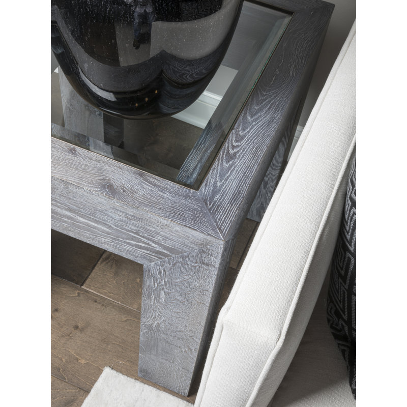 Rustic Barnyard Oak & Tempered Glass Rectangular End Table