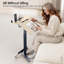 Bureau assis-debout à roulettes réglable avec plateau inclinable, chariot mobile pour ordinateur portable avec tablette de rangement, emplacement pour téléphone et porte-gobelet pour bureau à domicile, chambre ou petits espaces