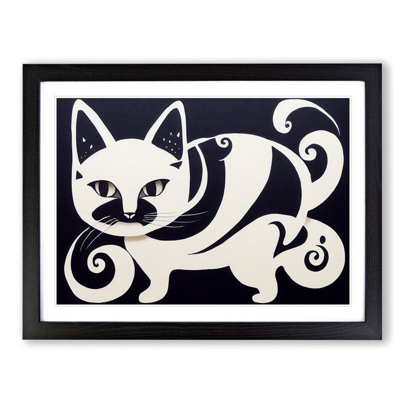 Unique Cat Art Abstract - Framed Print, 25cm H x 34cm W x 2cm D, Black