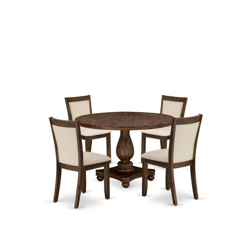  Ensemble de table de salle à manger 5 pièces - une table de cuisine moderne et 4 chaises de salle à manger en tissu de lin beige clair avec dossier élégant (finition noyer antique sablé)